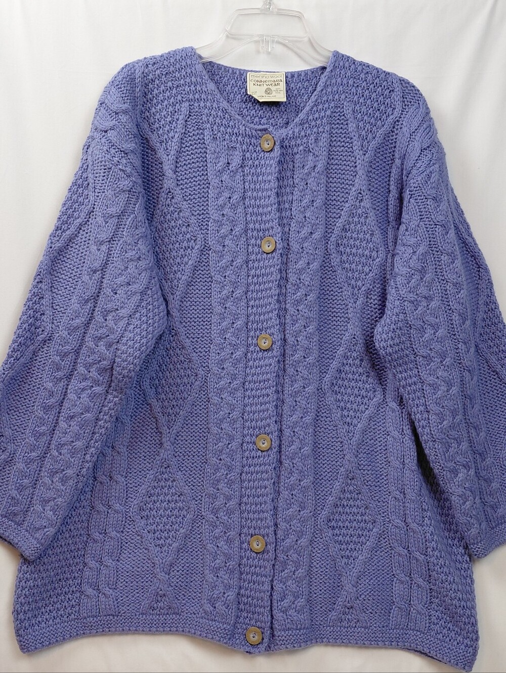 Connemara Irish Merino Wool Cardigan Sweater Size XL Periwinkle